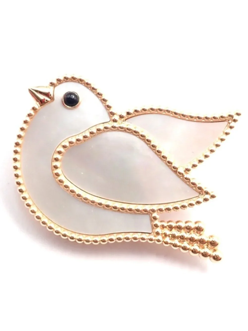 Van Cleef & Arpels Lucky Animals Dove 18k Rose Gold MOP Onyx Brooch Cert.